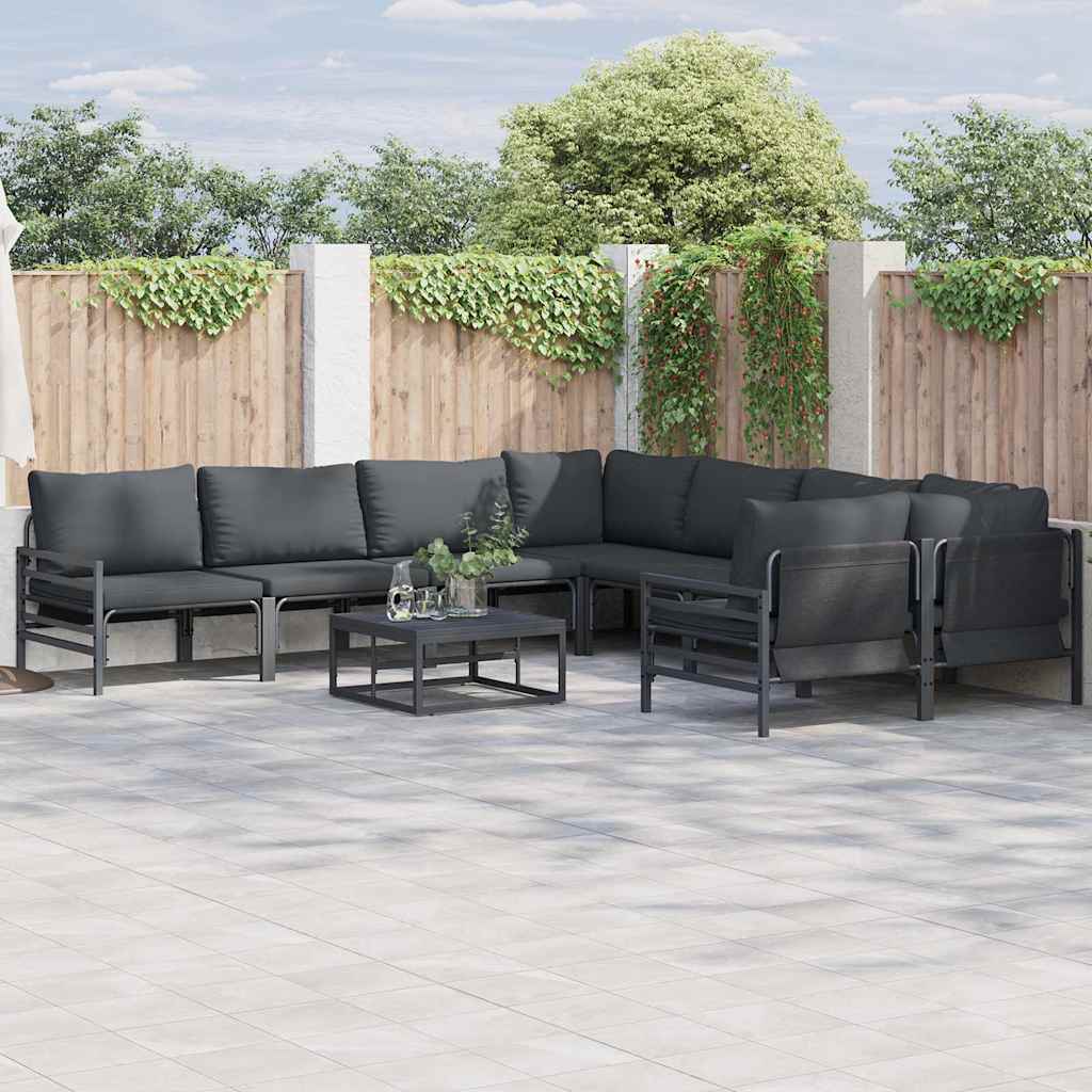 Gartensofa-set mit Kissen 9 pcs Schwarz Stahl