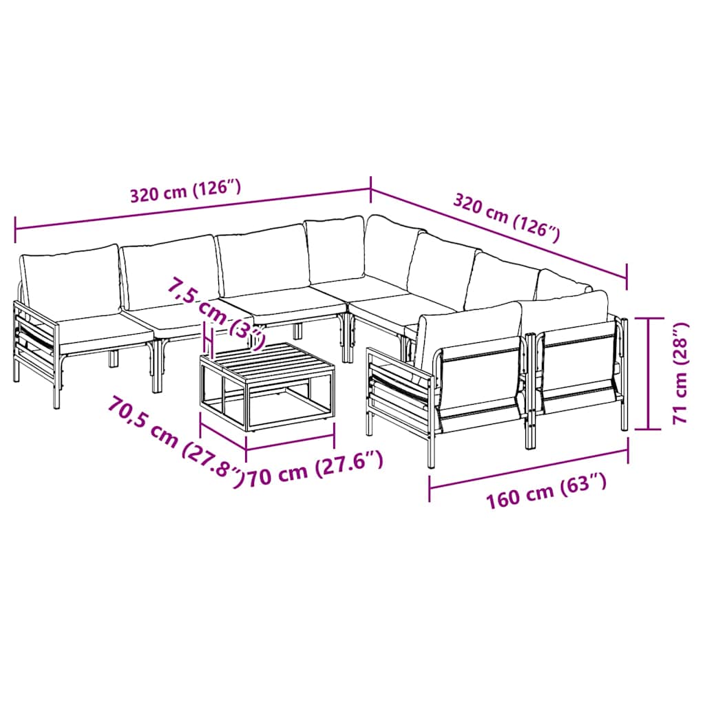 Gartensofa-set mit Kissen 9 pcs Schwarz Stahl