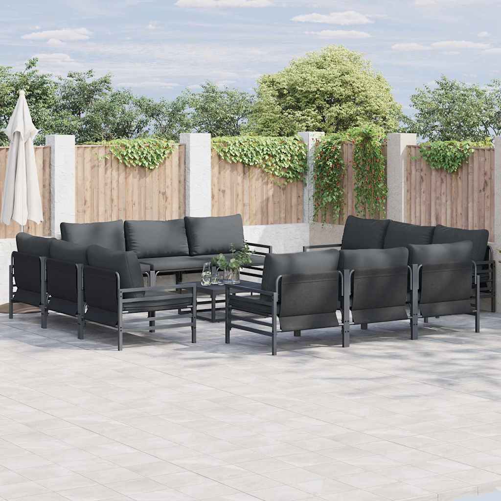 Gartensofa-set mit Kissen 13 pcs Schwarz Stahl
