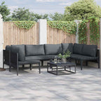 Gartensofa-set mit Kissen 7 pcs Schwarz Stahl