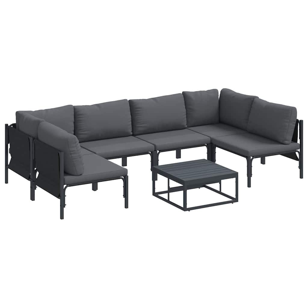 Gartensofa-set mit Kissen 7 pcs Schwarz Stahl