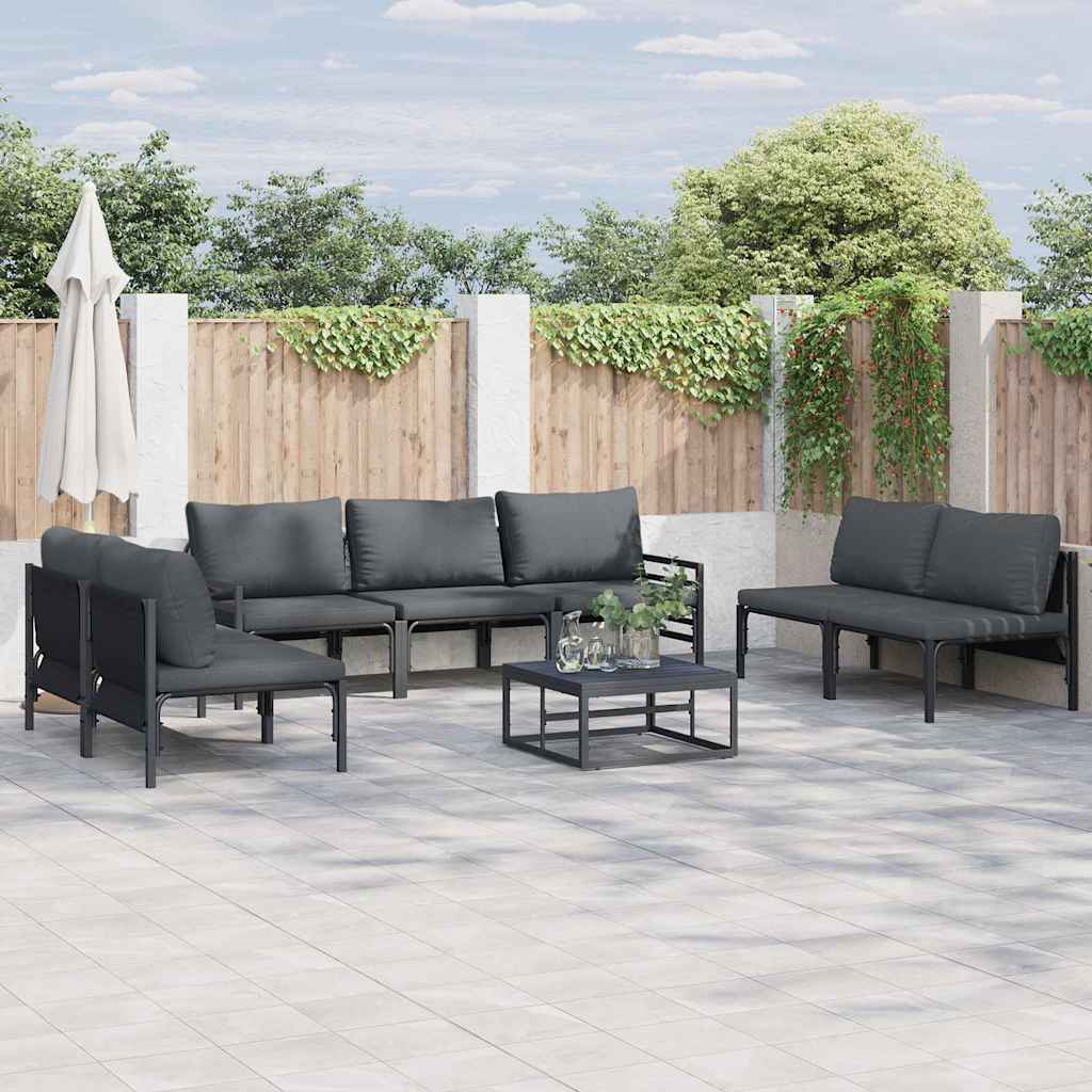 Gartensofa-set mit Kissen 8 pcs Schwarz Stahl