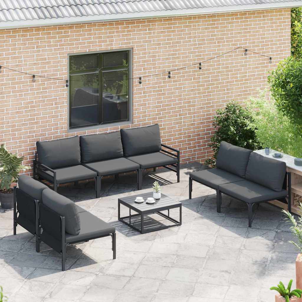 Gartensofa-set mit Kissen 8 pcs Schwarz Stahl