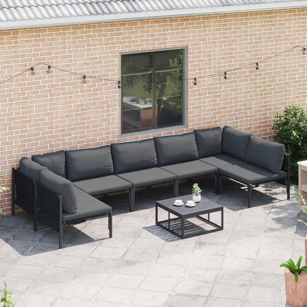 Gartensofa-set mit Kissen 8 pcs Schwarz Stahl