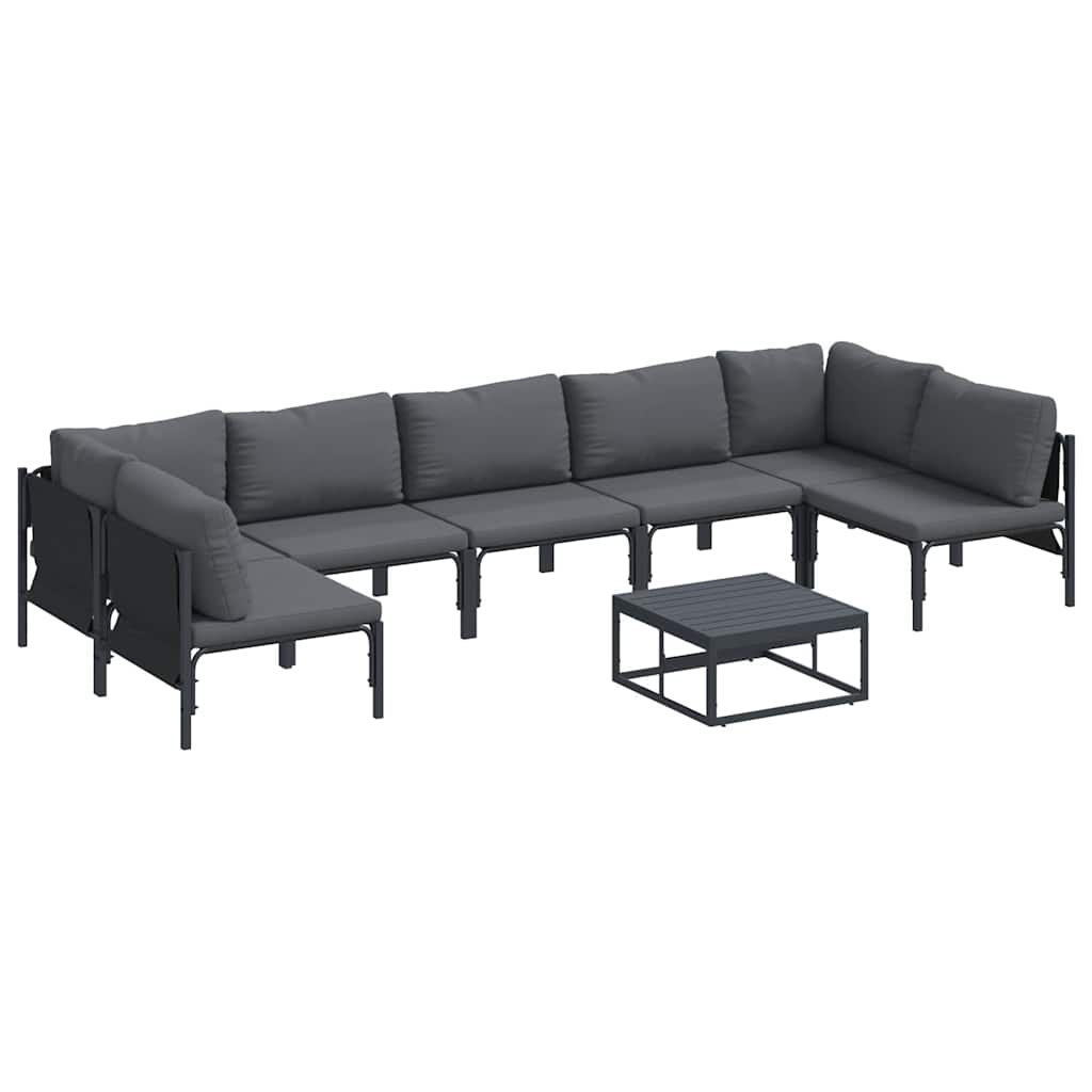 Gartensofa-set mit Kissen 8 pcs Schwarz Stahl