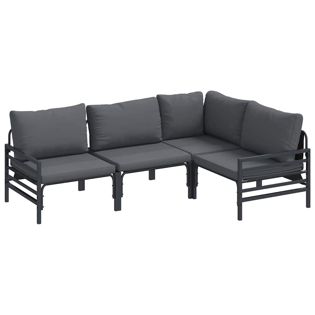 Gartensofa-set mit Kissen 4 pcs Schwarz Stahl