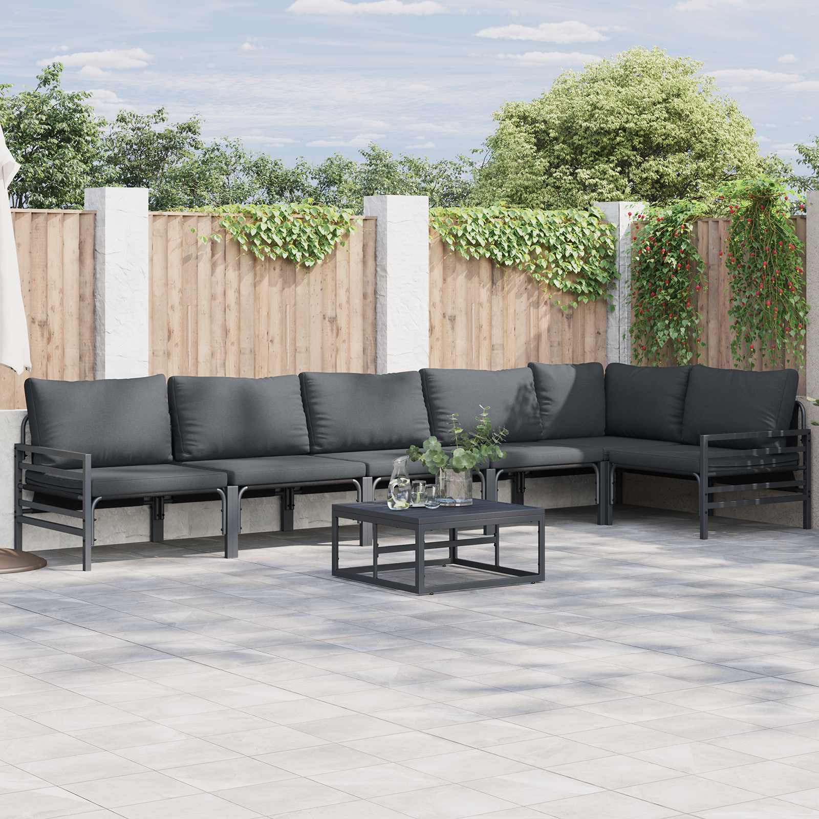 Gartensofa-set mit Kissen 6 pcs Schwarz Stahl