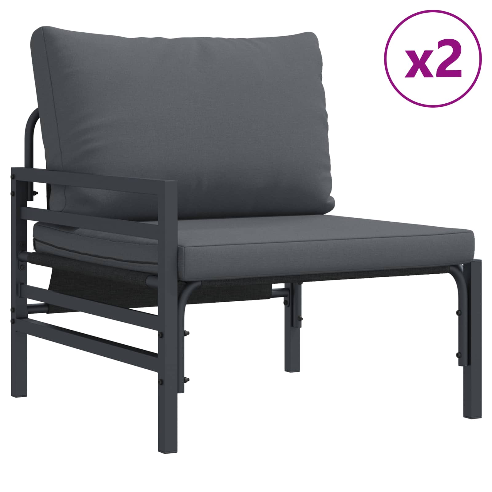 Gartensofa-set mit Kissen 7 pcs Schwarz Stahl