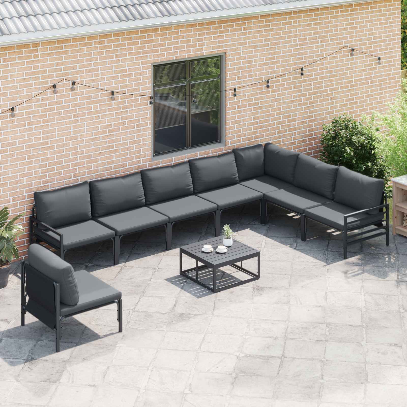 Gartensofa-set mit Kissen 8 pcs Schwarz Stahl