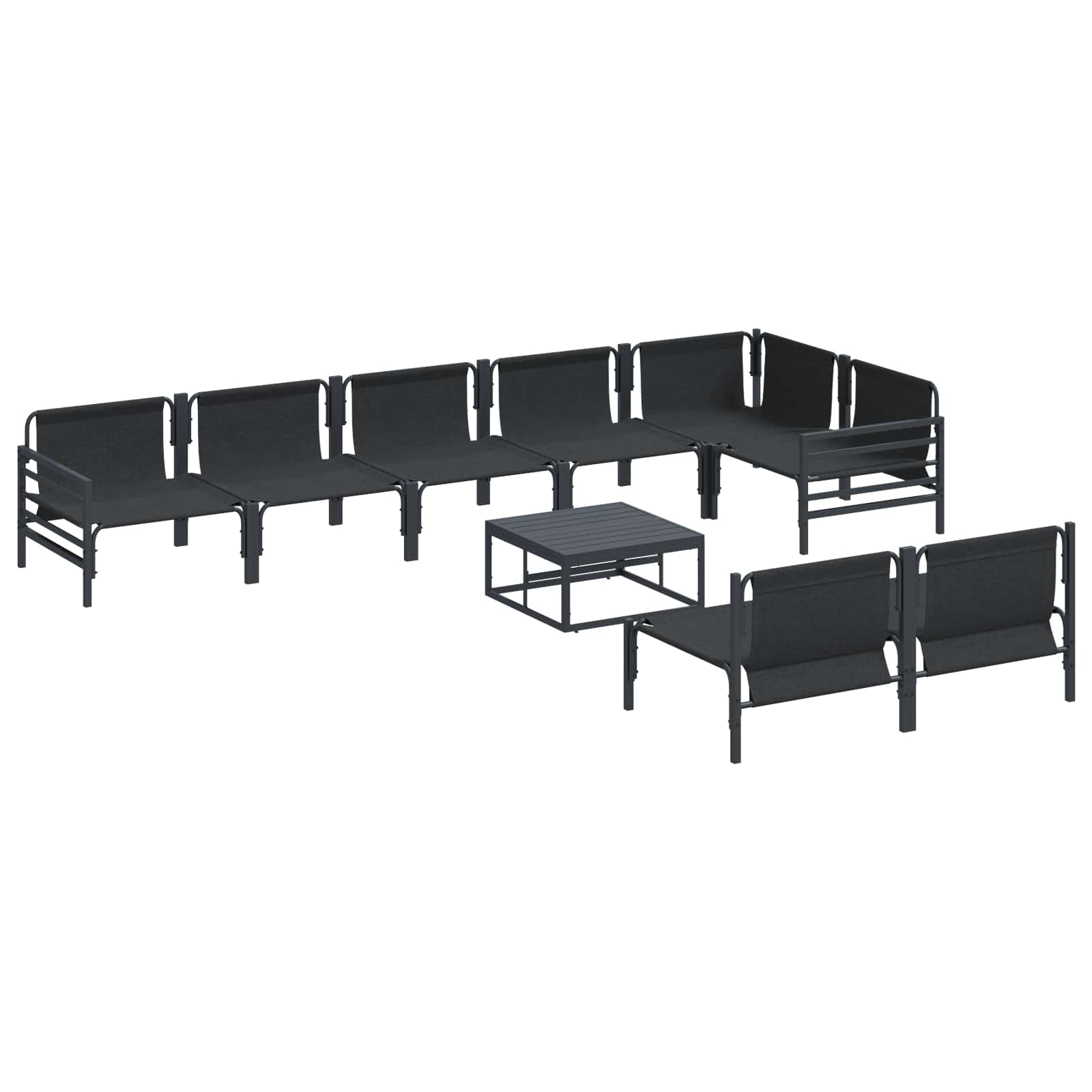 Gartensofa-set mit Kissen 9 pcs Schwarz Stahl