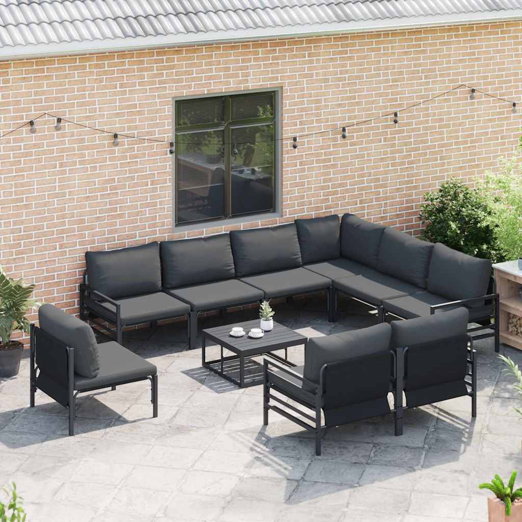 Gartensofa-set mit Kissen 9 pcs Schwarz Stahl