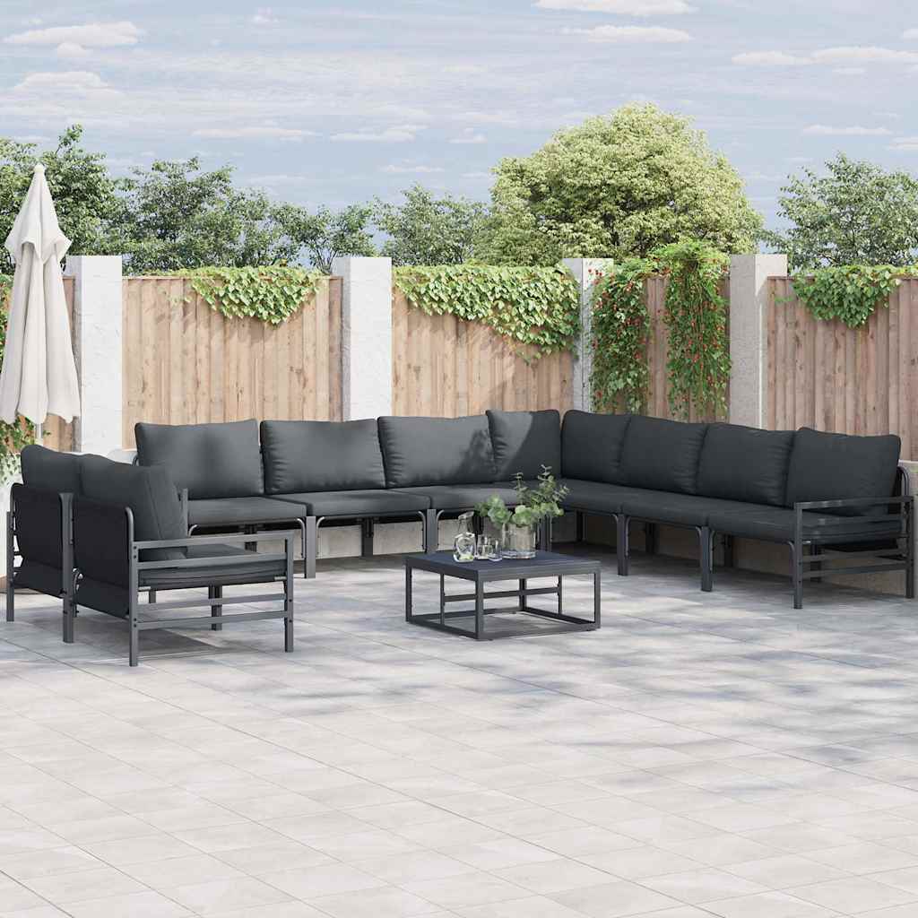 Gartensofa-set mit Kissen 10 pcs Schwarz Stahl