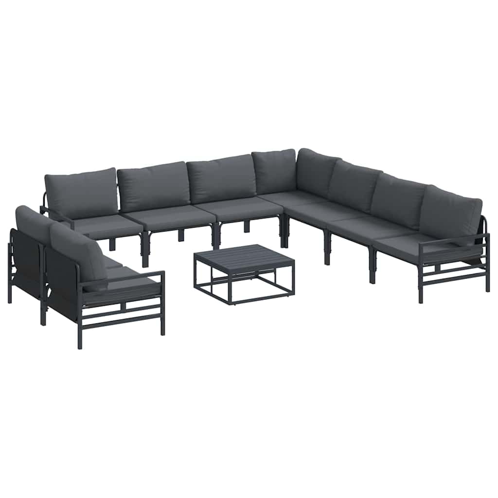 Gartensofa-set mit Kissen 10 pcs Schwarz Stahl