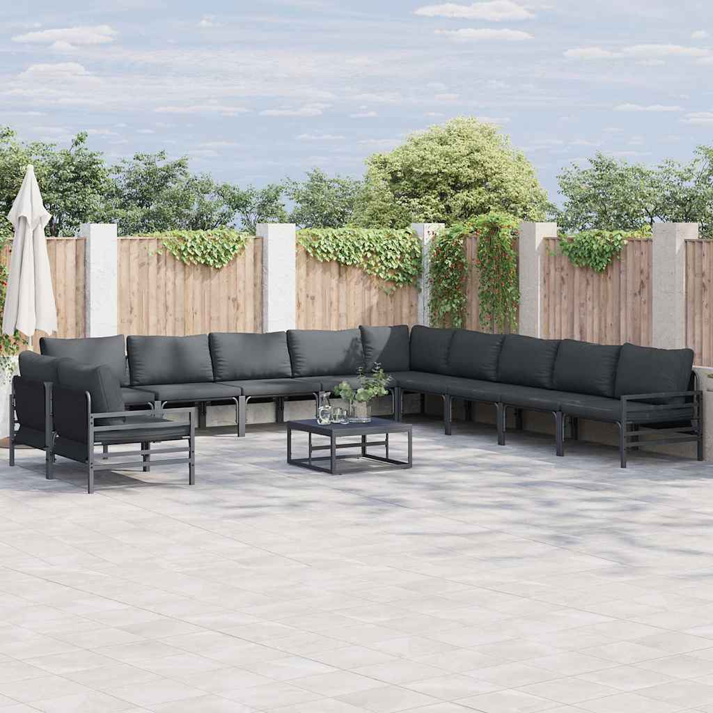 Gartensofa-set mit Kissen 11 pcs Schwarz Stahl