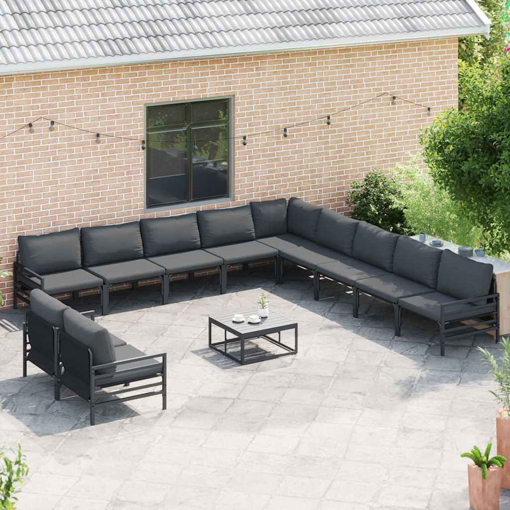 Gartensofa-set mit Kissen 11 pcs Schwarz Stahl