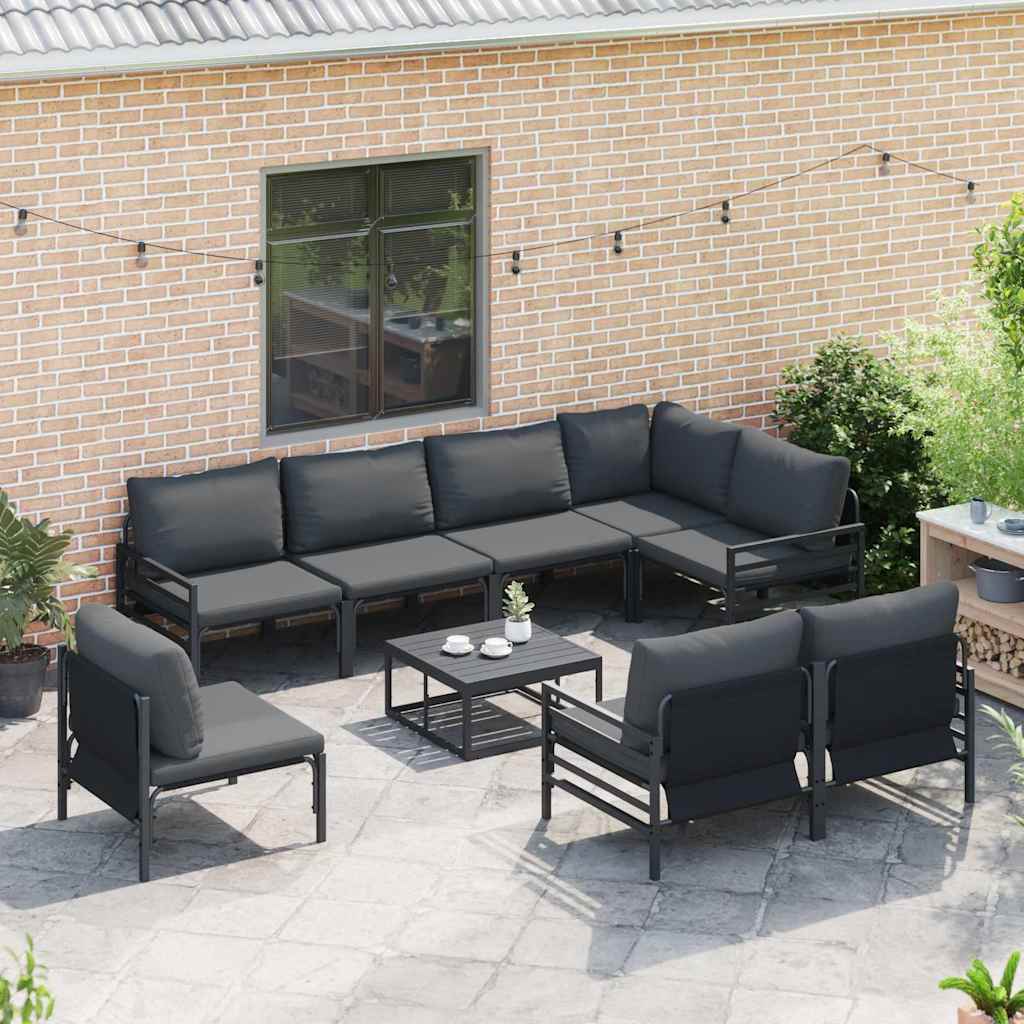 Gartensofa-set mit Kissen 8 pcs Schwarz Stahl