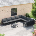 Gartensofa-set mit Kissen 9 pcs Schwarz Stahl