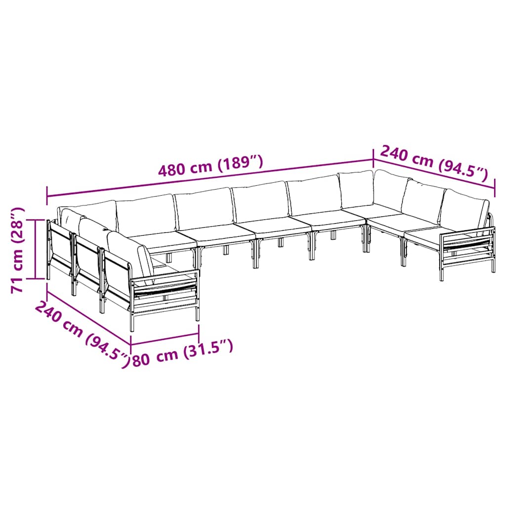 Gartensofa-set mit Kissen 10 pcs Schwarz Stahl