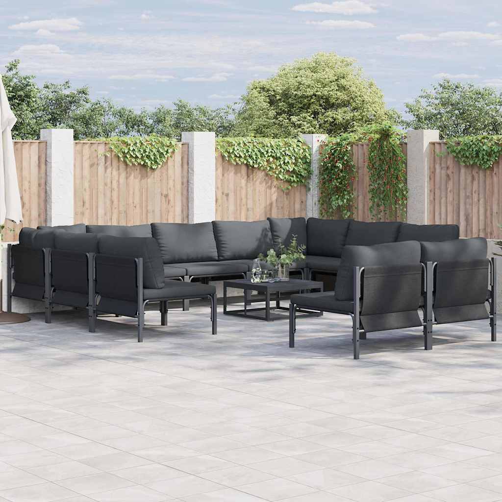 Gartensofa-set mit Kissen 12 pcs Schwarz Stahl