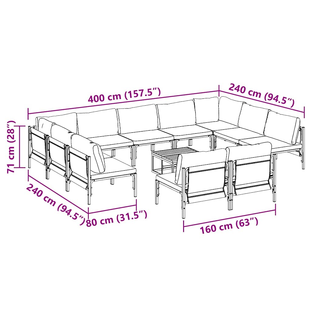 Gartensofa-set mit Kissen 12 pcs Schwarz Stahl