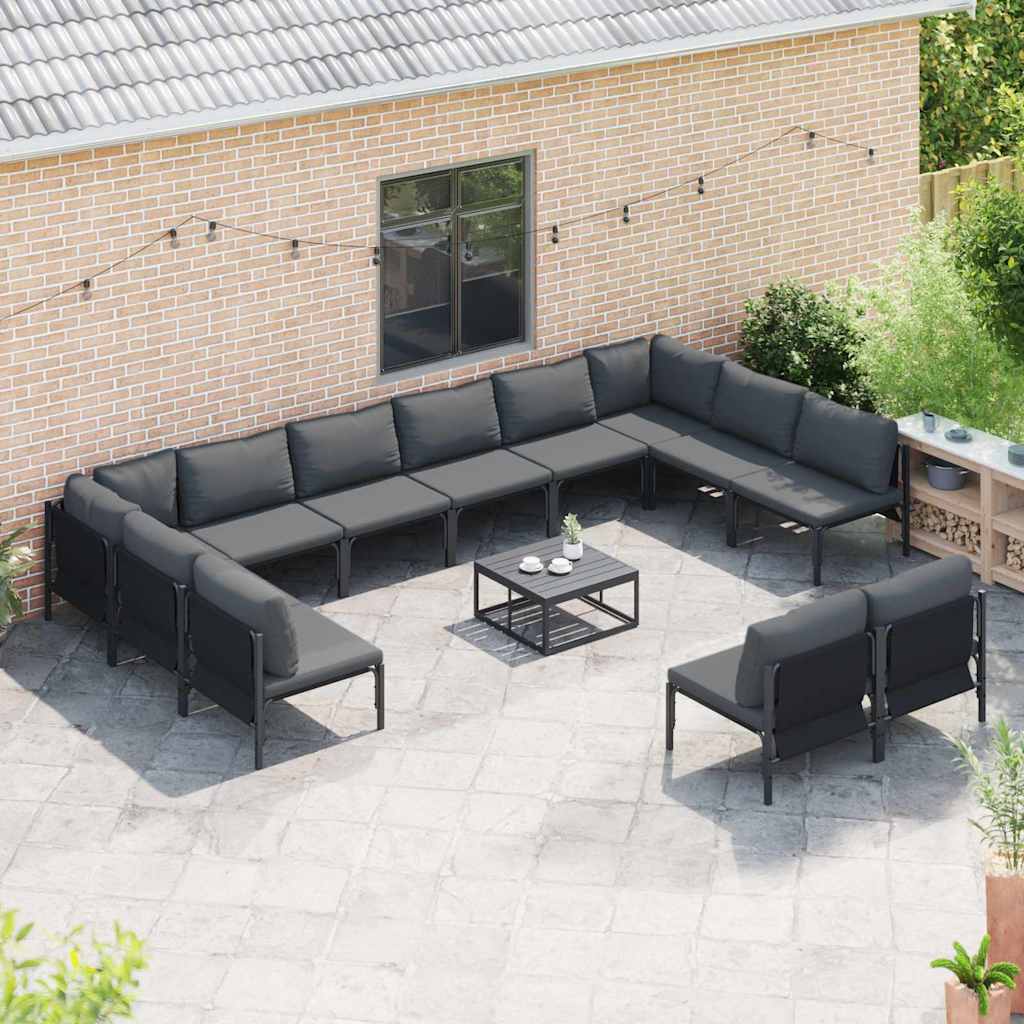Gartensofa-set mit Kissen 12 pcs Schwarz Stahl