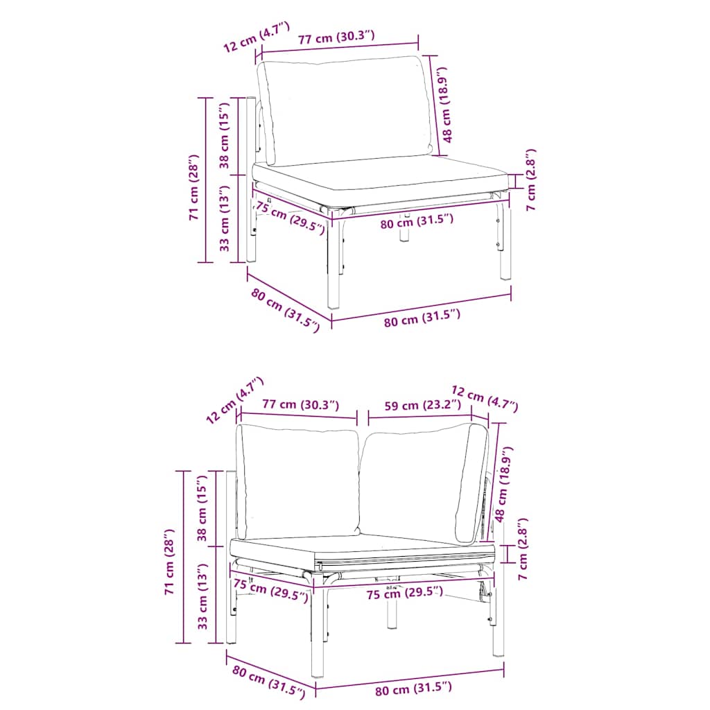 Gartensofa-set mit Kissen 13 pcs Schwarz Stahl