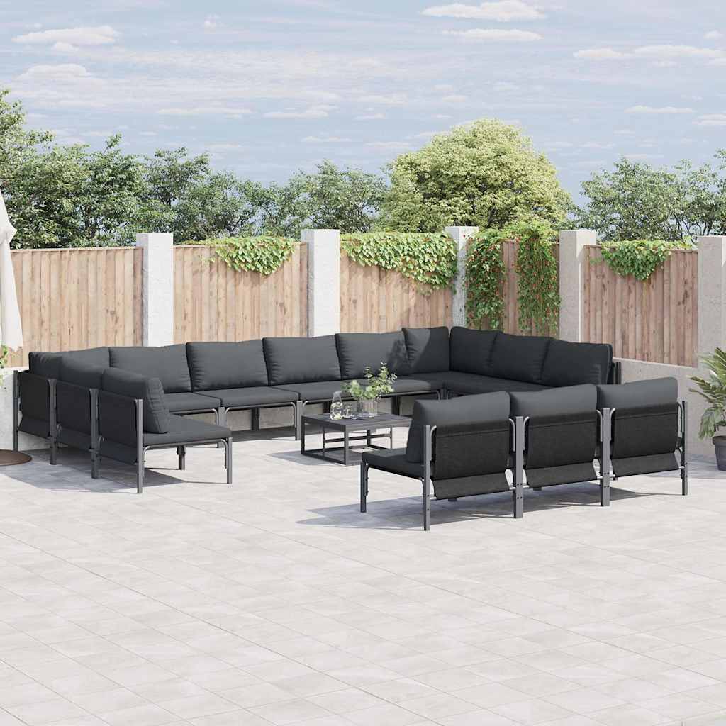 Gartensofa-set mit Kissen 14 pcs Schwarz Stahl