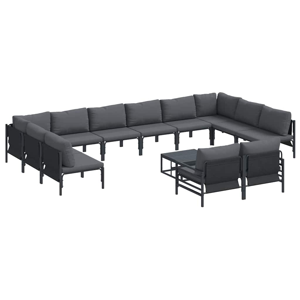 Gartensofa-set mit Kissen 13 pcs Schwarz Stahl