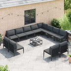 Gartensofa-set mit Kissen 13 pcs Schwarz Stahl