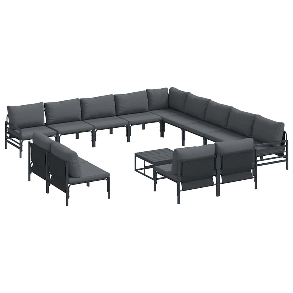 Gartensofa-set mit Kissen 14 pcs Schwarz Stahl