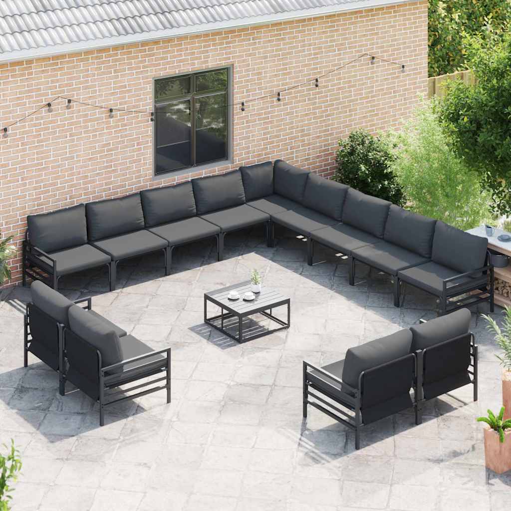 Gartensofa-set mit Kissen 14 pcs Schwarz Stahl