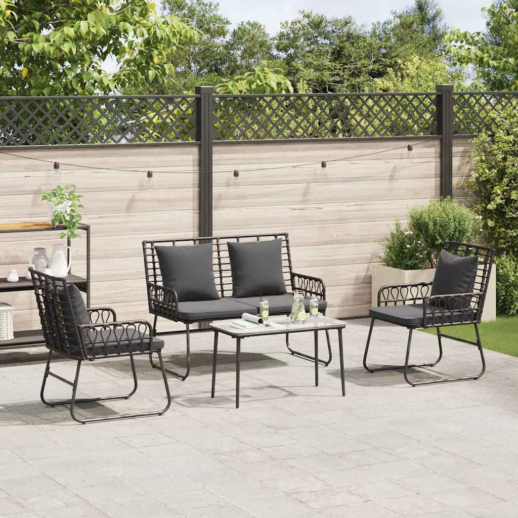 Gartenmöbel Set 4 pcs Schwarz und Anthrazit Poly-Rattan