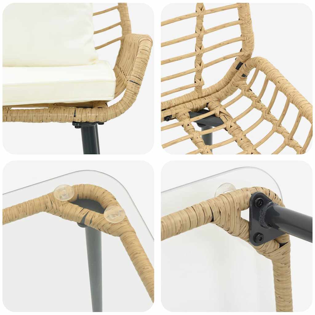 Gartenmöbel Set mit Kissen 4 pcs Schwarz und Creme Poly-Rattan