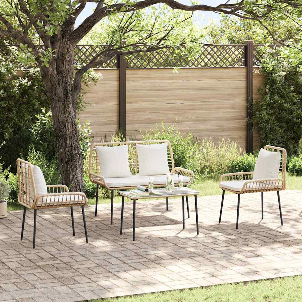 Gartenmöbel Set mit Kissen 4 pcs Schwarz und Creme Poly-Rattan