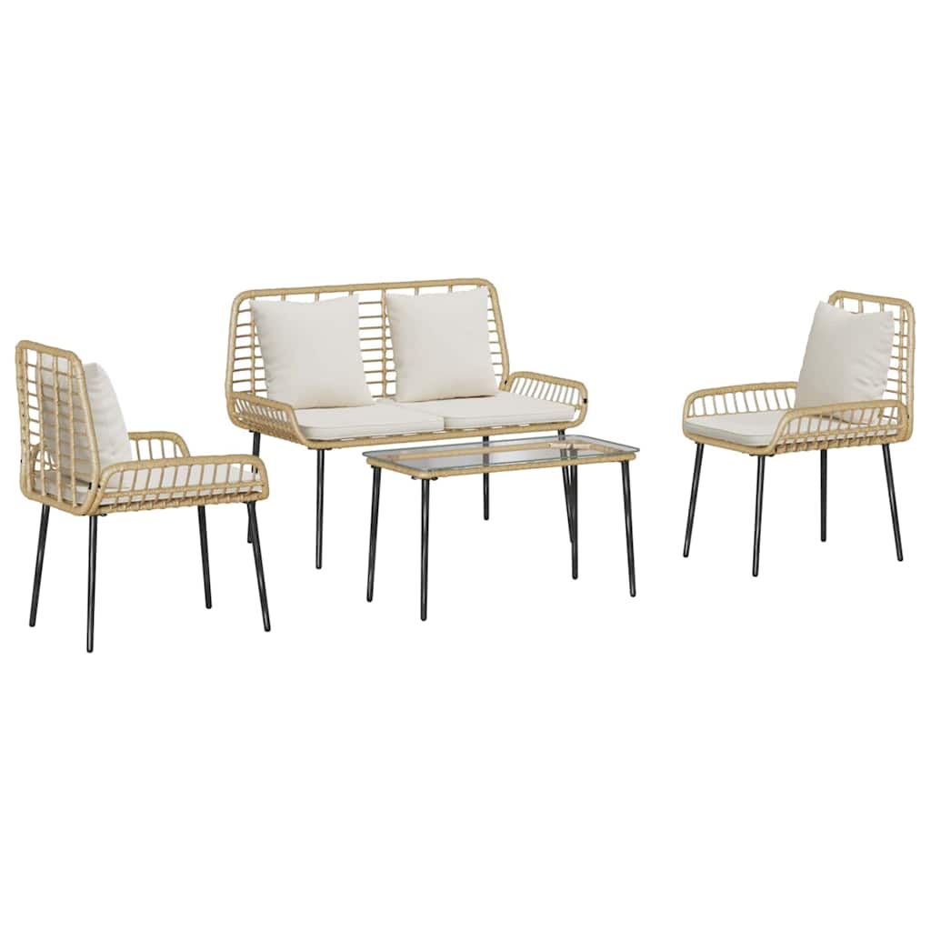 Gartenmöbel Set mit Kissen 4 pcs Schwarz und Creme Poly-Rattan