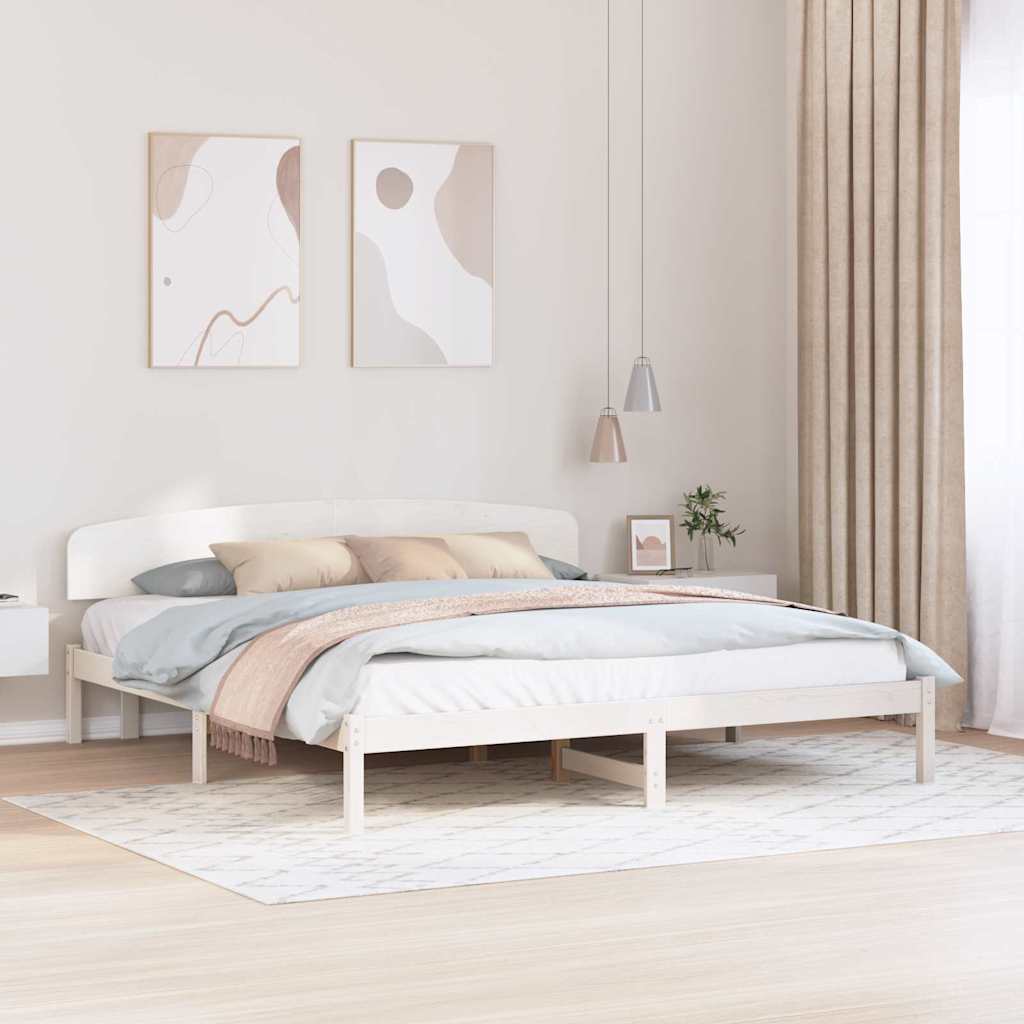 Bettrahmen mit Kopfteil Weiß 200 x 200 cm Massives Kiefernholz