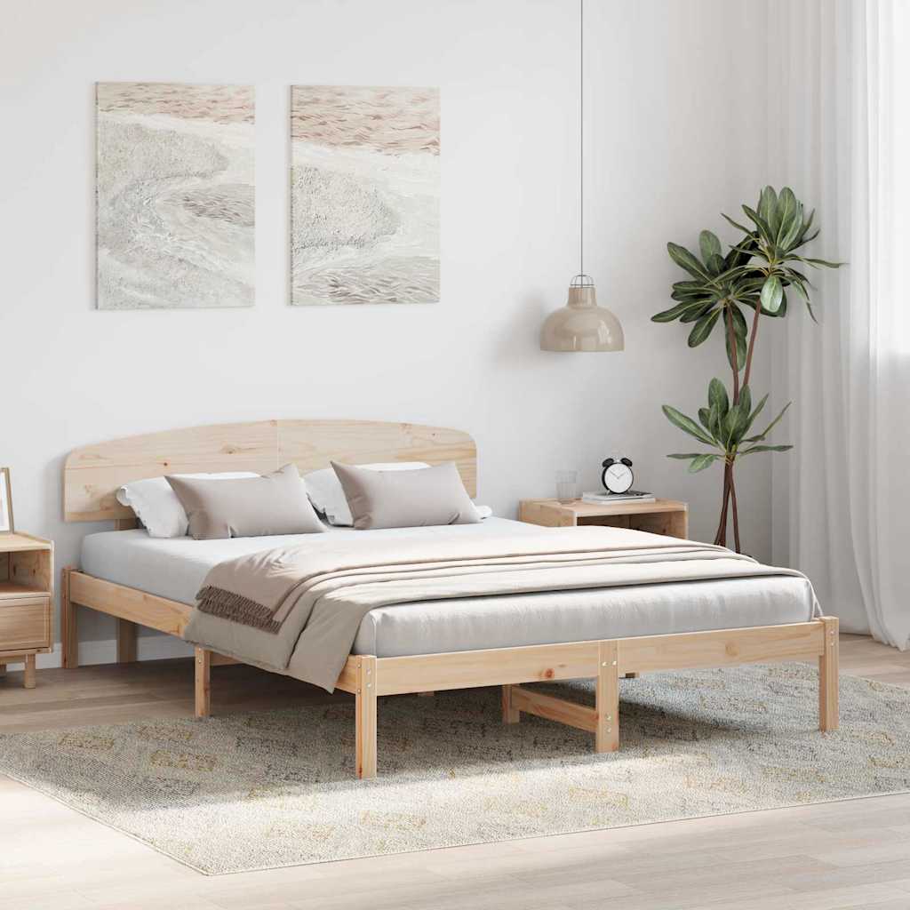 Bettrahmen mit Kopfteil Natur 140 x 200 cm Massives Kiefernholz