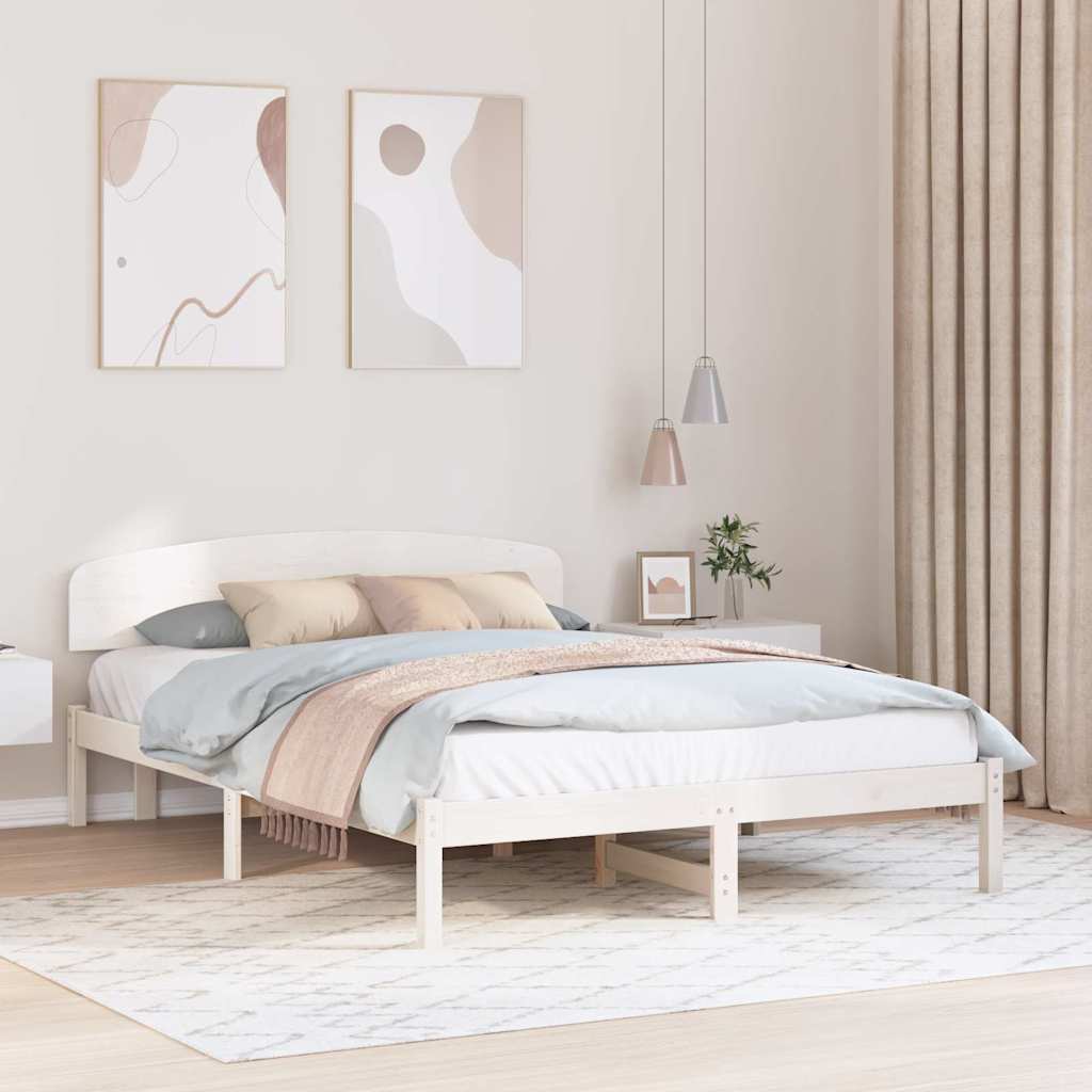 Bettrahmen mit Kopfteil Weiß 140 x 200 cm Massives Kiefernholz
