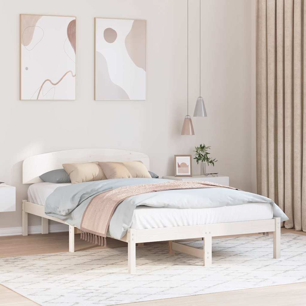 Bettrahmen mit Kopfteil Weiß 120 x 200 cm Massives Kiefernholz