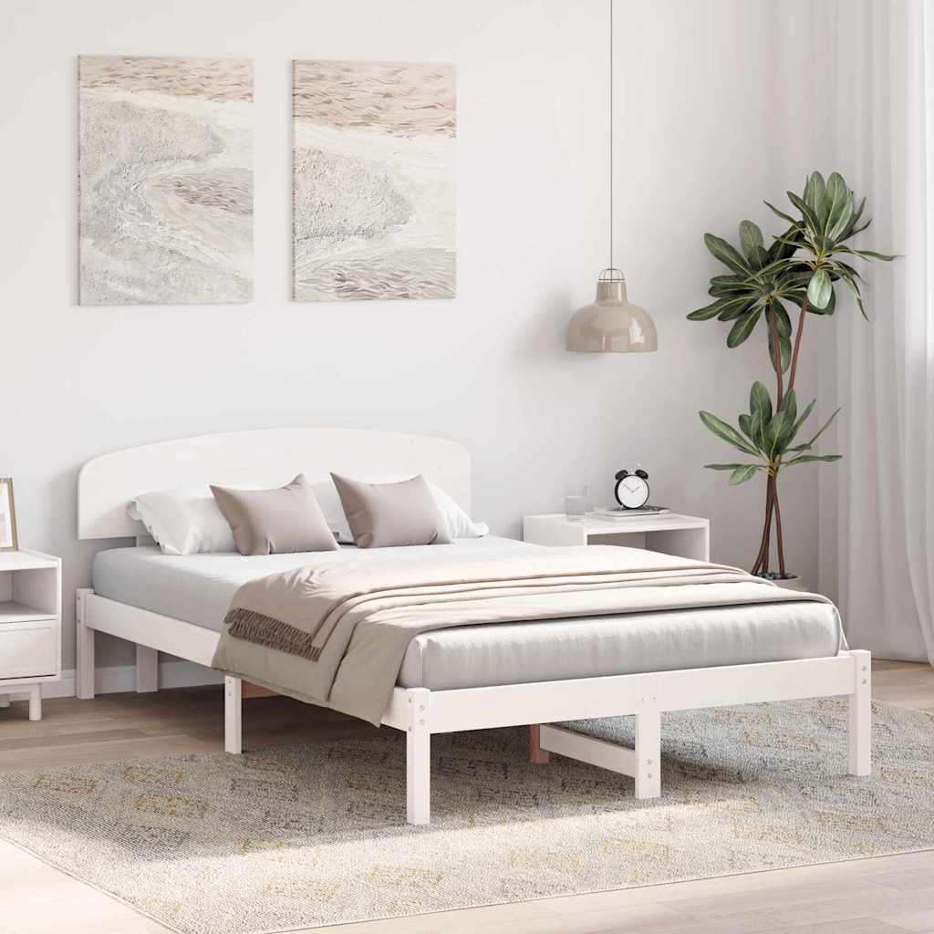 Bettrahmen mit Kopfteil Weiß 140 x 190 cm Massives Kiefernholz