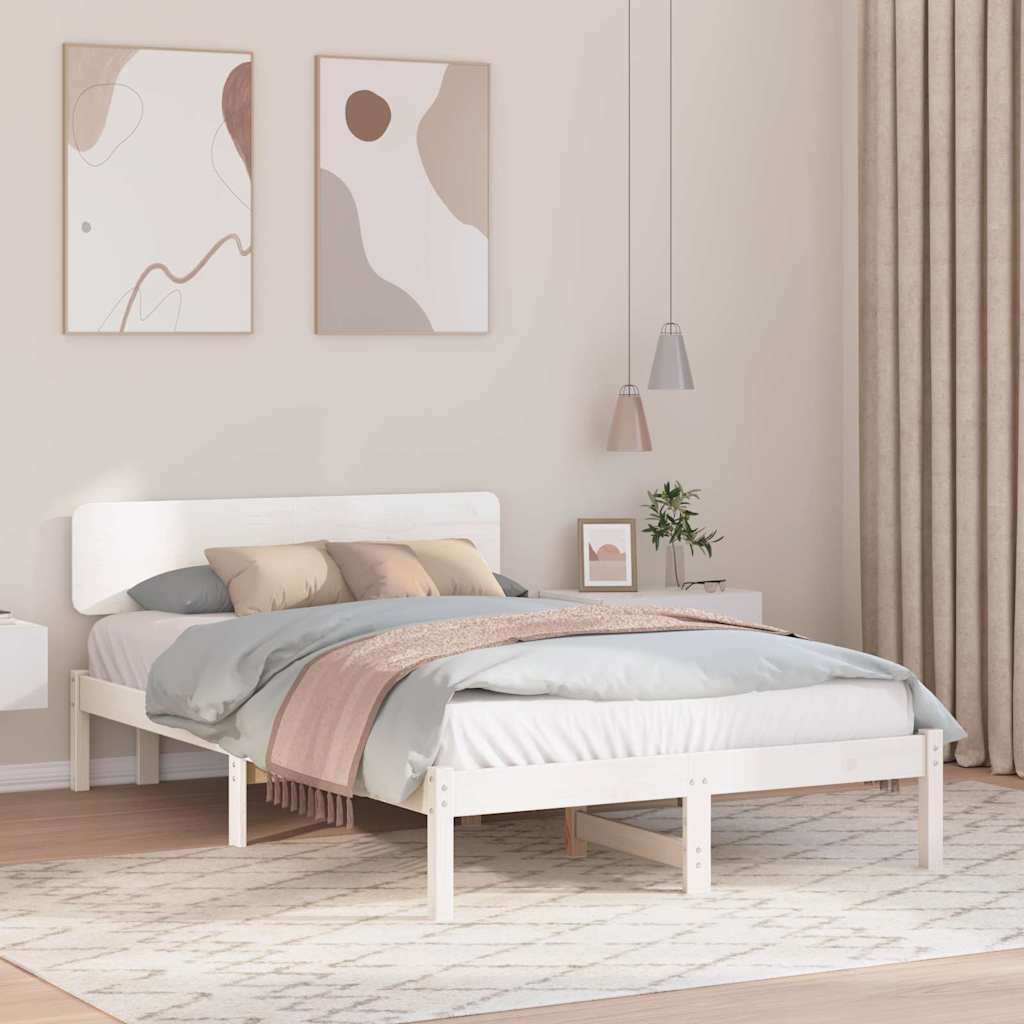 Bettrahmen mit Kopfteil Weiß 120 x 200 cm Massives Kiefernholz