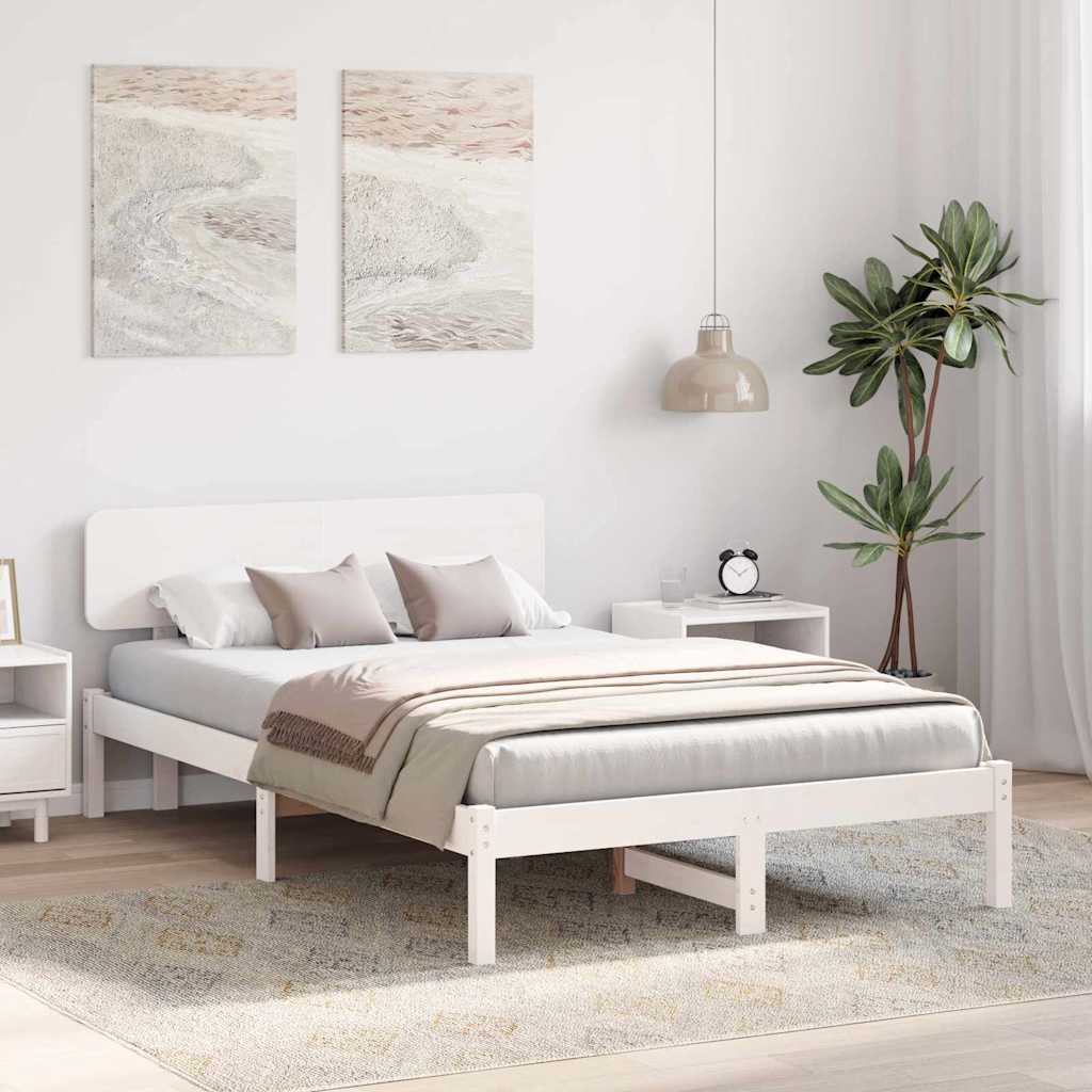 Bettrahmen mit Kopfteil Weiß 140 x 190 cm Massives Kiefernholz