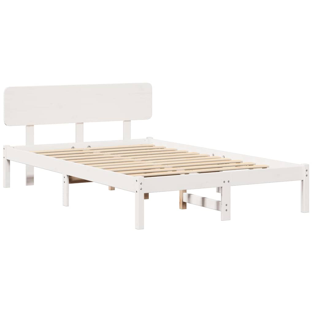 Bettrahmen mit Kopfteil Weiß 140 x 190 cm Massives Kiefernholz