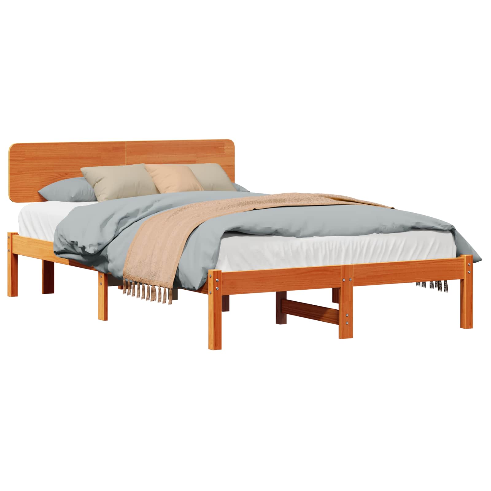 Bettrahmen Wachsbraun 140 x 190 cm Massives Kiefernholz