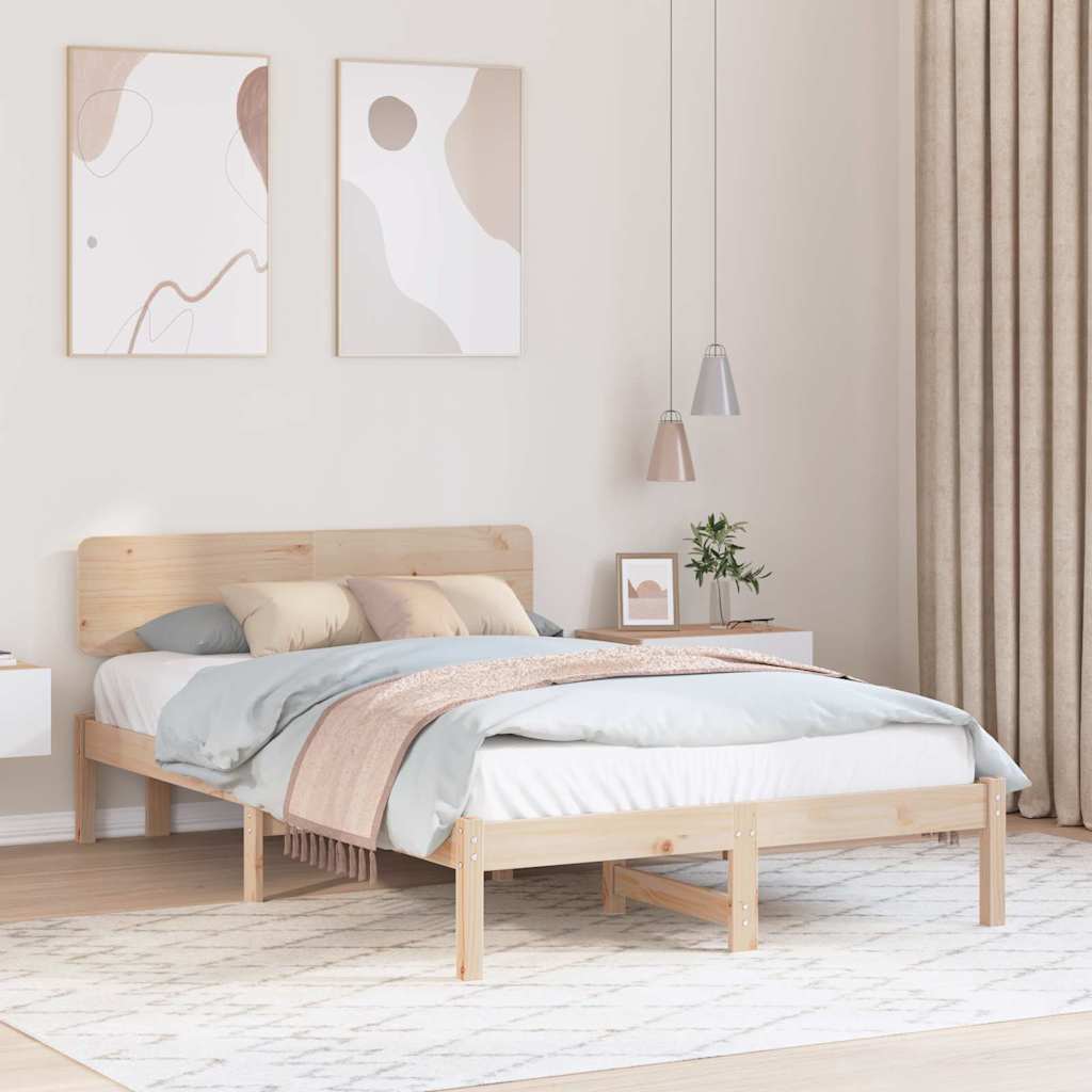 Bettrahmen mit Kopfteil Natur 135 x 190 cm Massives Kiefernholz