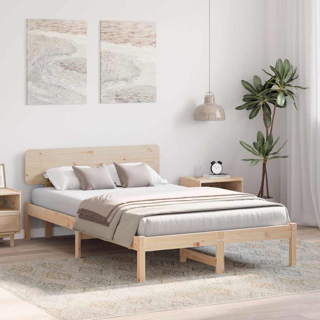 Bettrahmen mit Kopfteil Natur 135 x 190 cm Massives Kiefernholz