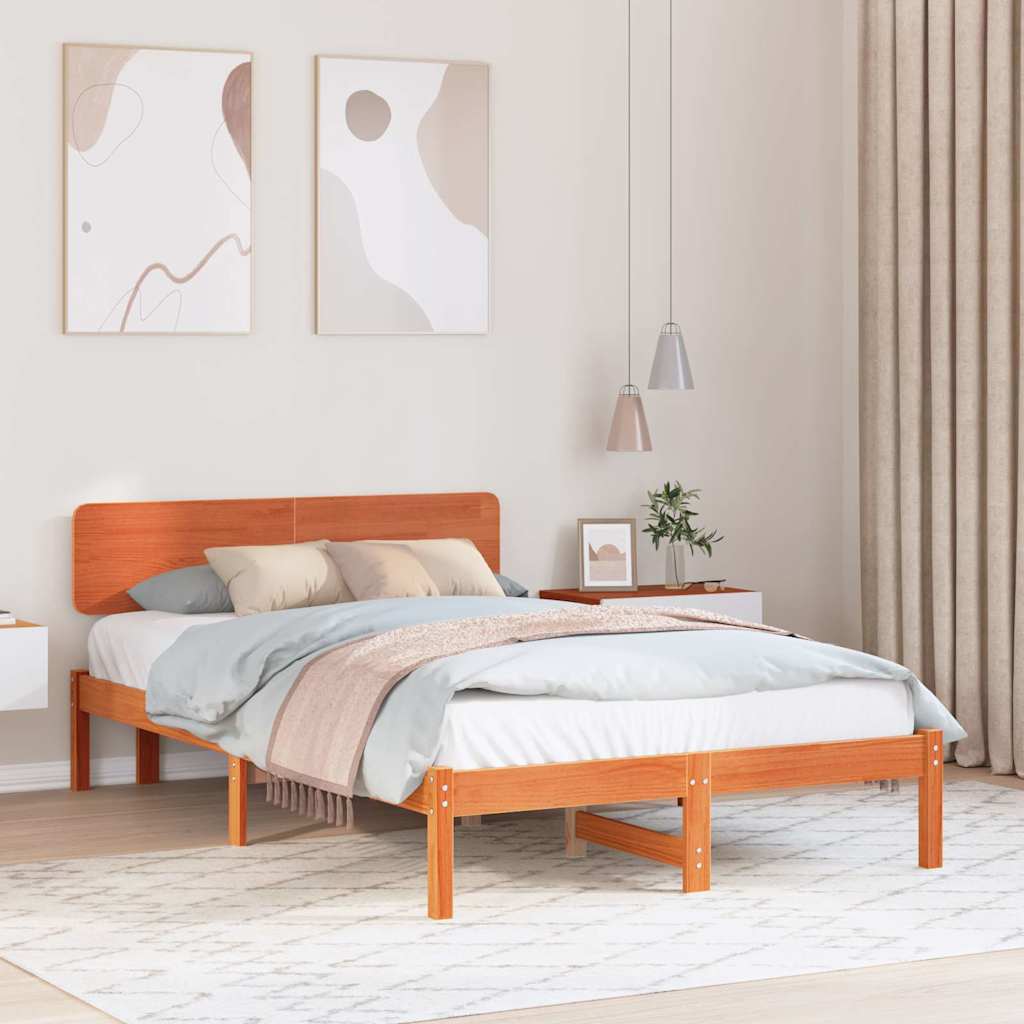 Bettrahmen Wachsbraun 135 x 190 cm Massives Kiefernholz