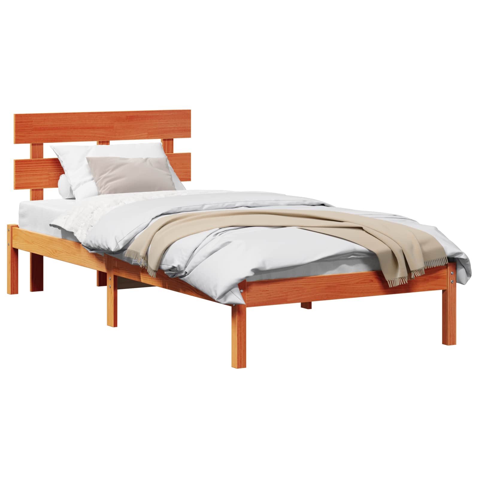 Bettgestell mit Kopfteil Braun 75 x 190 cm Massivholz Kiefer