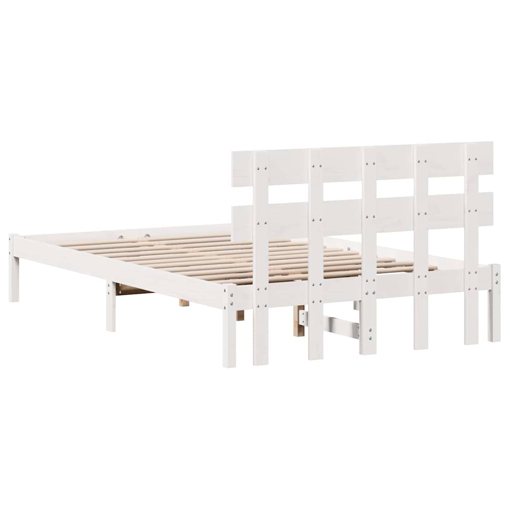 Bettgestell mit Kopfteil Weiß 140 x 190 cm Massivholz Kiefer