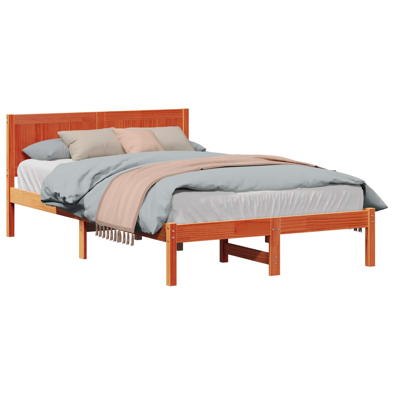 Bettgestell Braun 135 x 190 cm Massivholz Kiefer